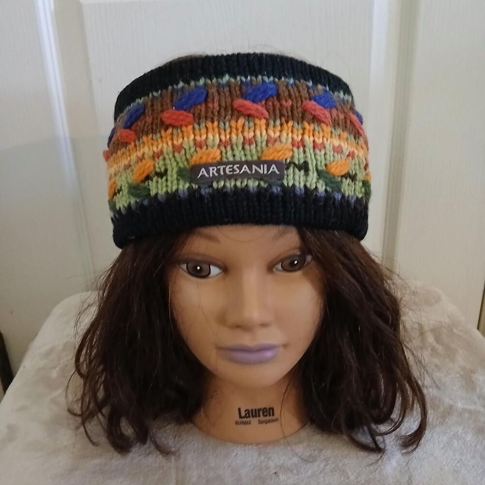 Artesania 100% Alpaca Fleece Lined Multicolored Knit Headband Ear Warmer Granola